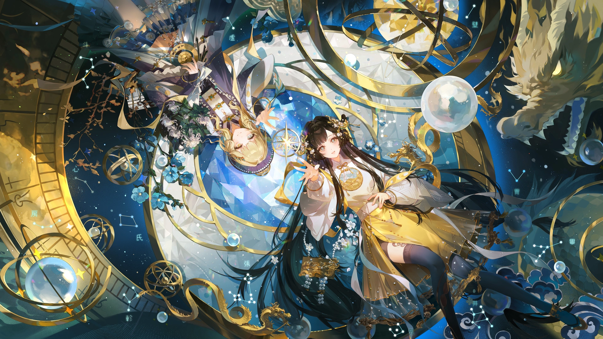 人物与游龙的奇幻插画，AI影像故事题材插图